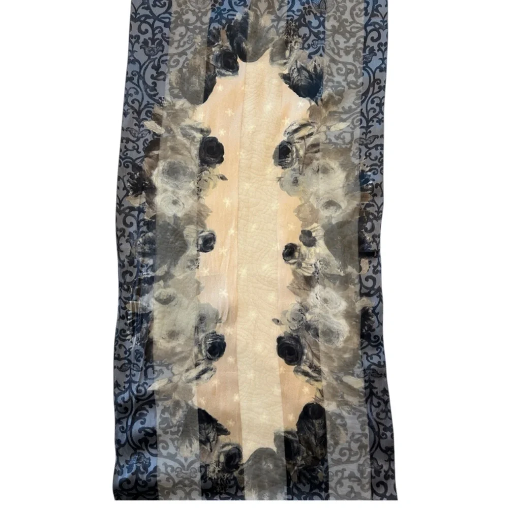 Christian Dior John Galliano silk Women's Floral Scarf - Blue, gray, Cream 60”